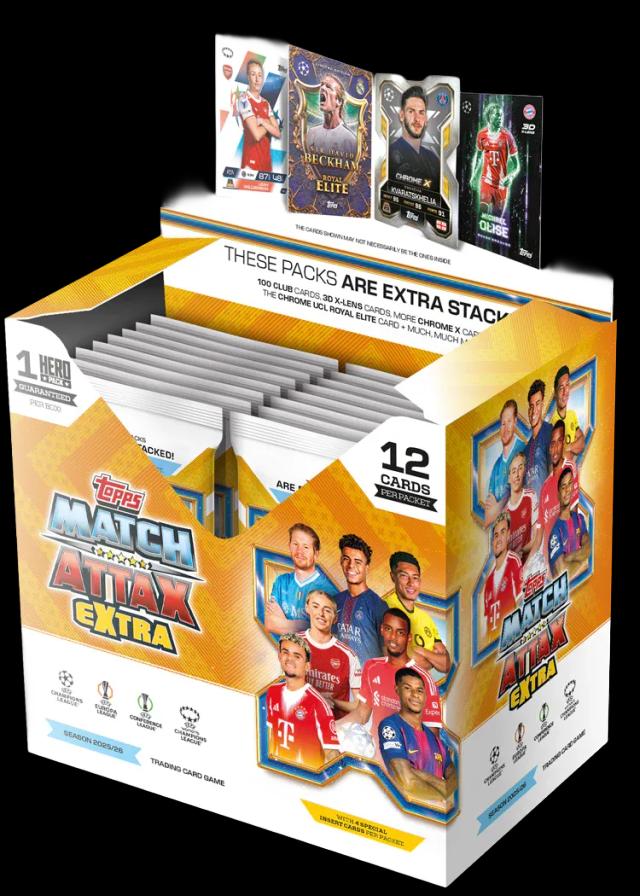 (Naujiena!) UEFA Champions League 2026 Match Attax EXTRA kortelių pakelių dėžutė
