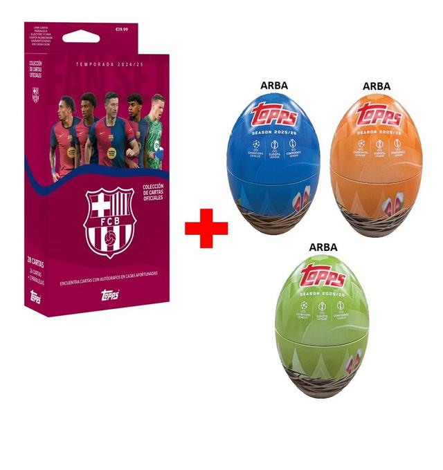 (HOT! Velykinis rinkinys Nr. 1) - FC Barcelona fanų rinkinys 24/25 + Topps UEFA Club Competitions 2025-26 - Spring Tin